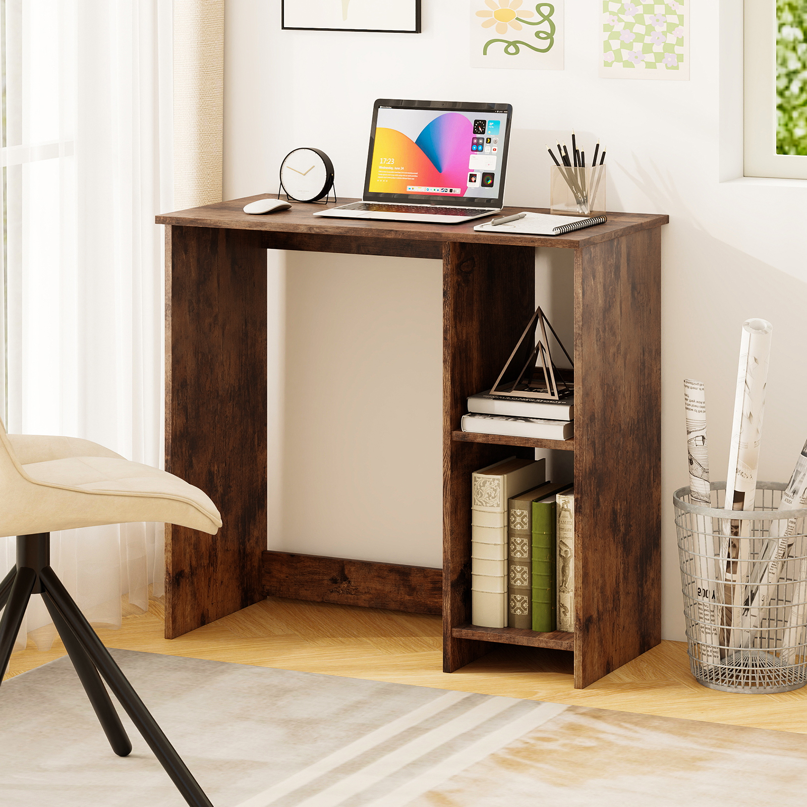 Kleiner Schreibtisch mit 2 Fächern Computertisch Bürotisch PC-Tisch 80 x 40 x 74 cm Braun