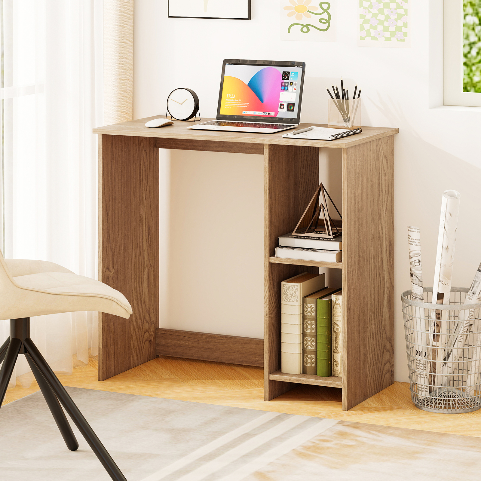 Kleiner Schreibtisch mit 2 Fächern Computertisch Bürotisch PC-Tisch 80 x 40 x 74 cm Natur