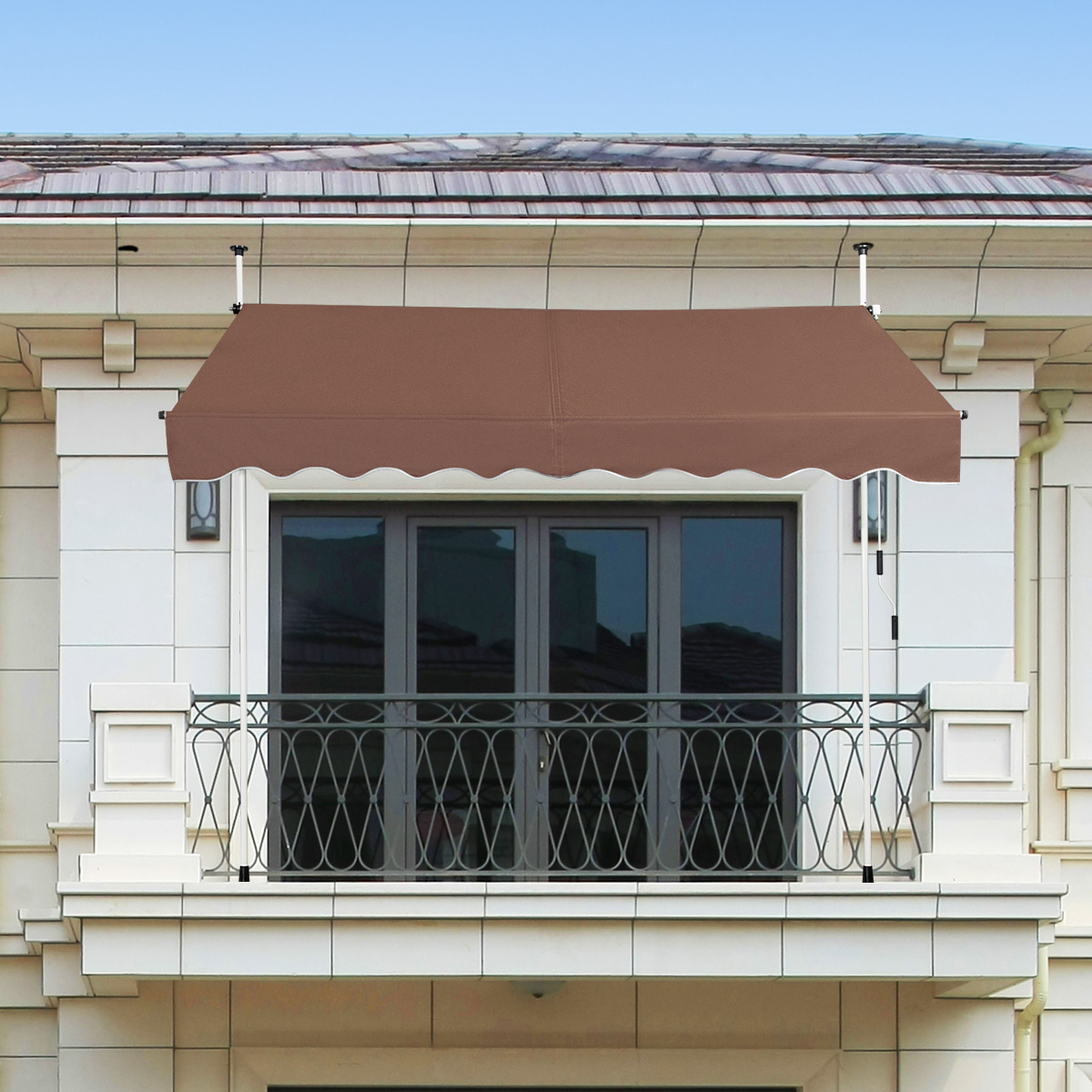 Klemmmarkise 200 cm breit Balkonmarkise ohne Bohren UV-beständig höhenverstellbar Braun