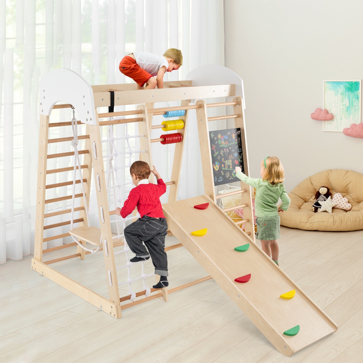 Kletterspielzeug-Set für Kleinkinder mit Rutsche Schaukel 124 x 119 x 138 cm Natur
