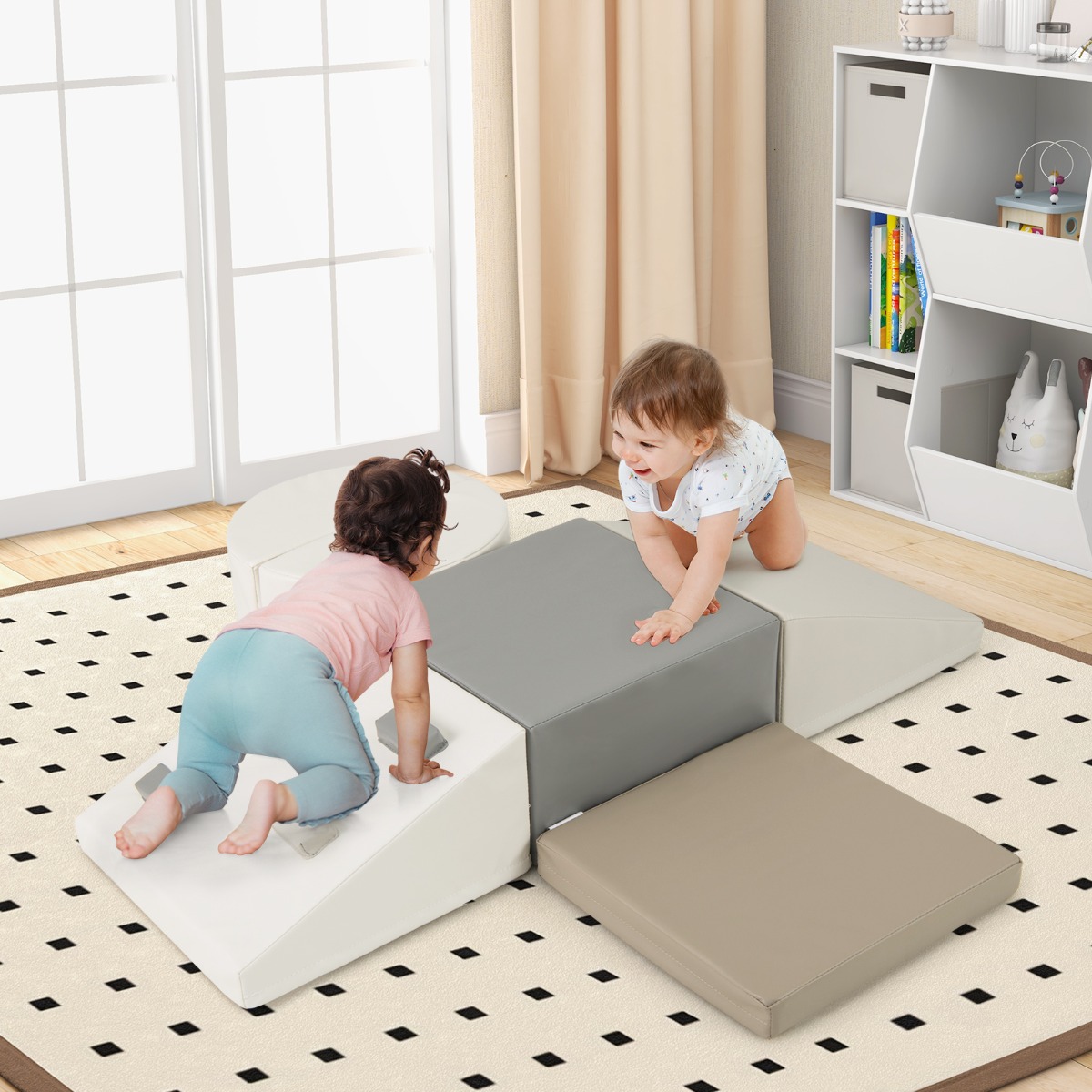 6 TLG. Kinder Schamstoff Bausteine mit Kletterfelsen zum Klettern & Krabbeln Softbausteine Weiß