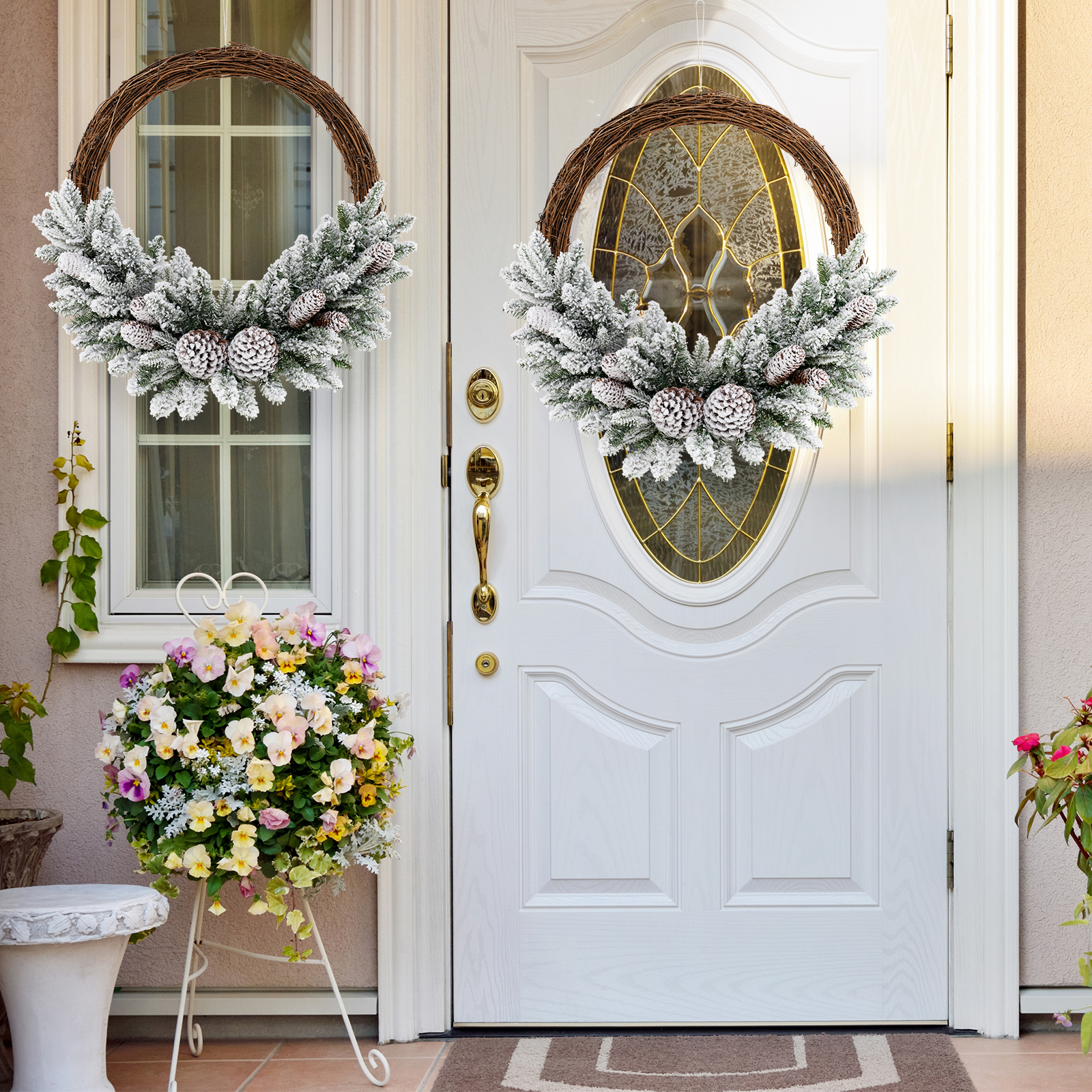 Künstlicher Weihnachtskranz mit Beleuchtung schneebedeckter Weihnachtskranz mit 35 LED-Lichtern