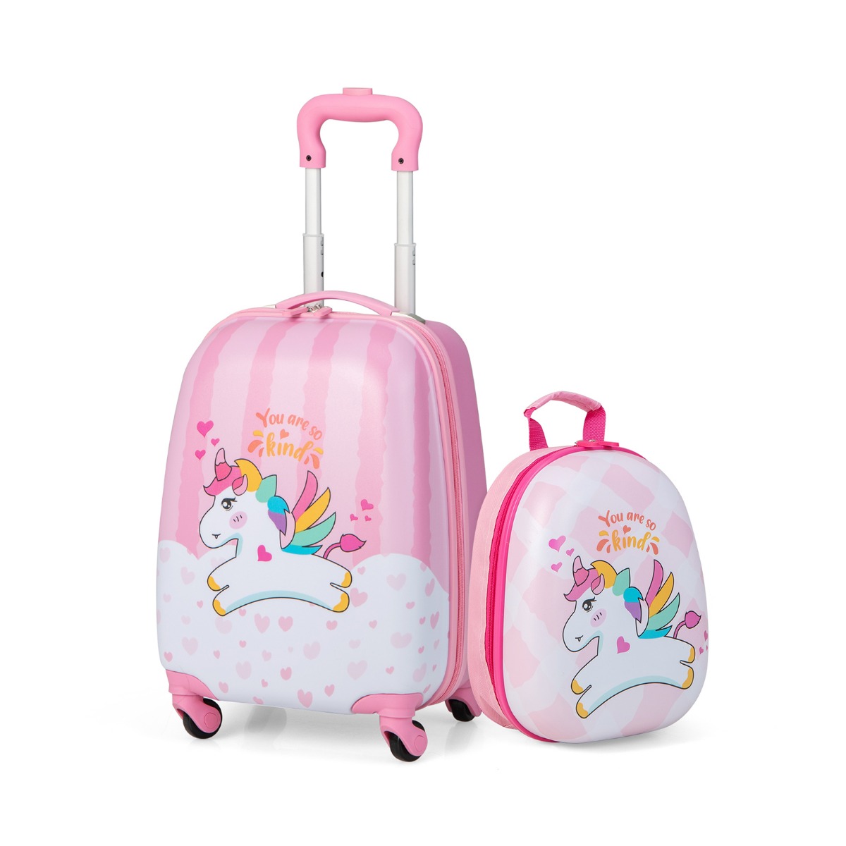 Kofferset 2 tlg Einhorn 16'' Kinderkoffer + 12'' Rucksack Rosa