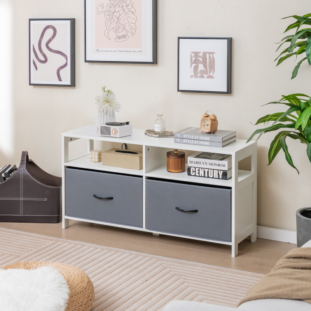 Kommode mit 2 Schubladen Aufbewahrungsschrank mit offenen Regalen 100 x 30 x 53 cm 