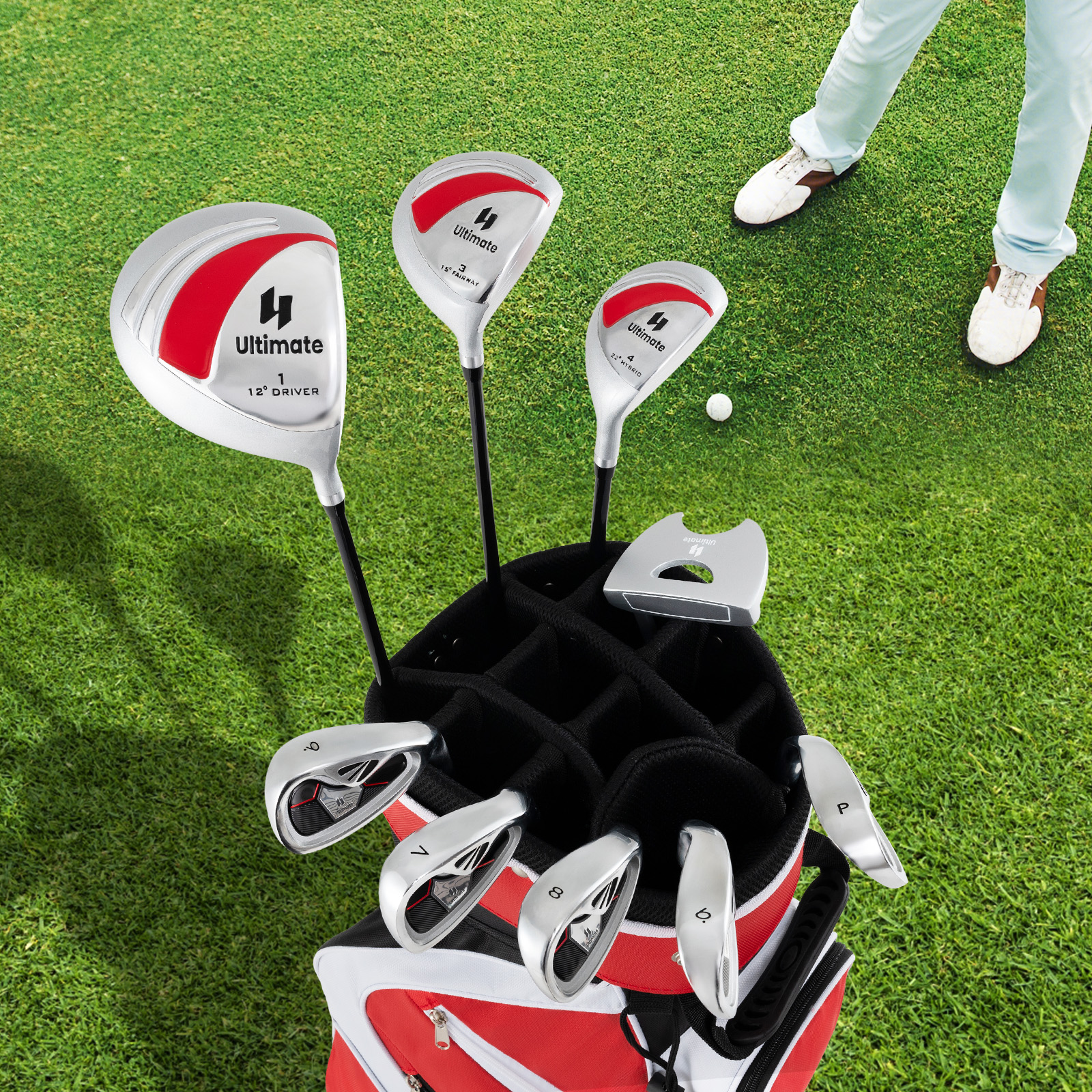 Komplettes Golfschläger-Set Rechtshändig für Damen Golfschlägersätze mit Tragetasche Rot