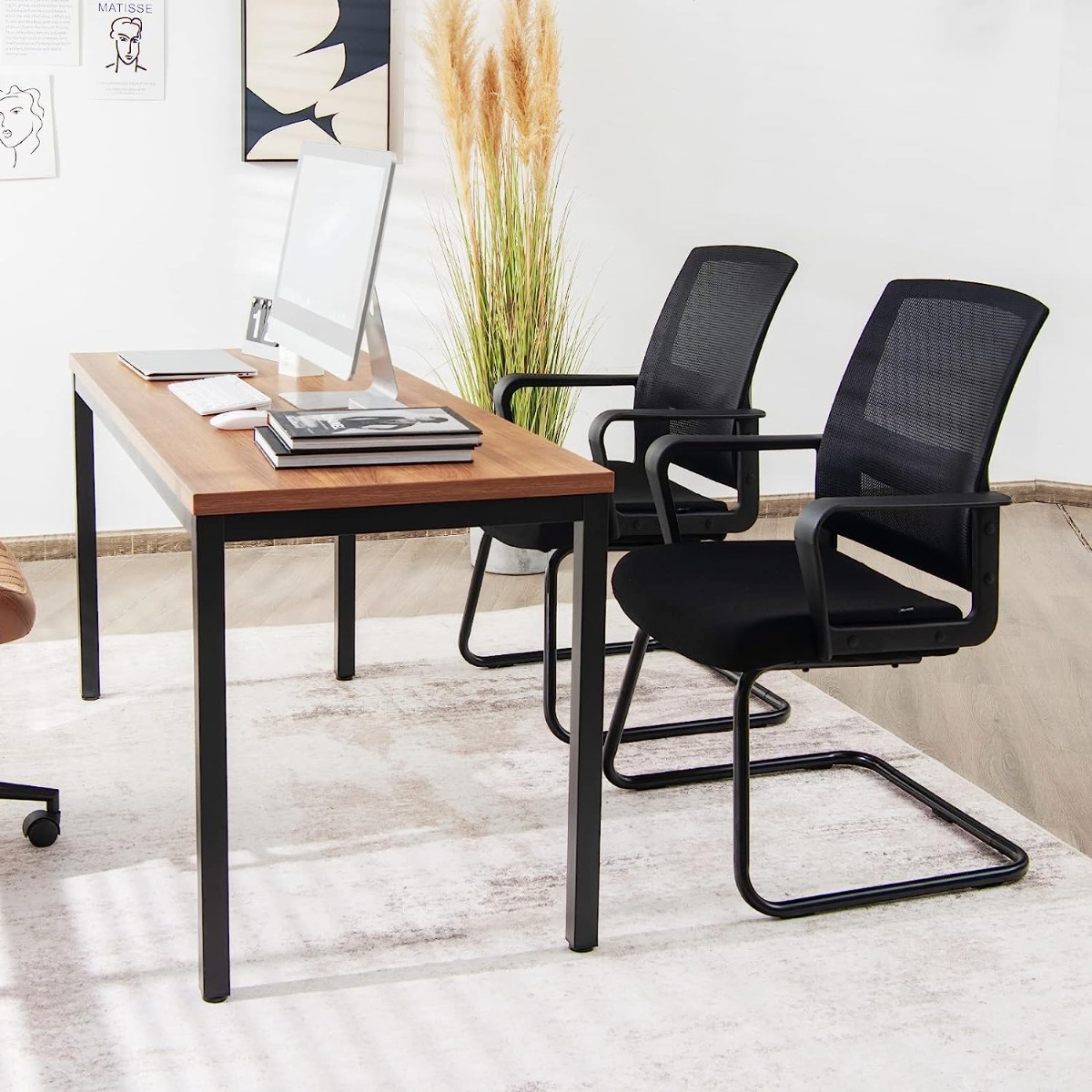 2er Set Netz Bürostuhl mit Rückenlehne bis 136kg belastbar 60 x 54,5 x 94 cm Schwarz