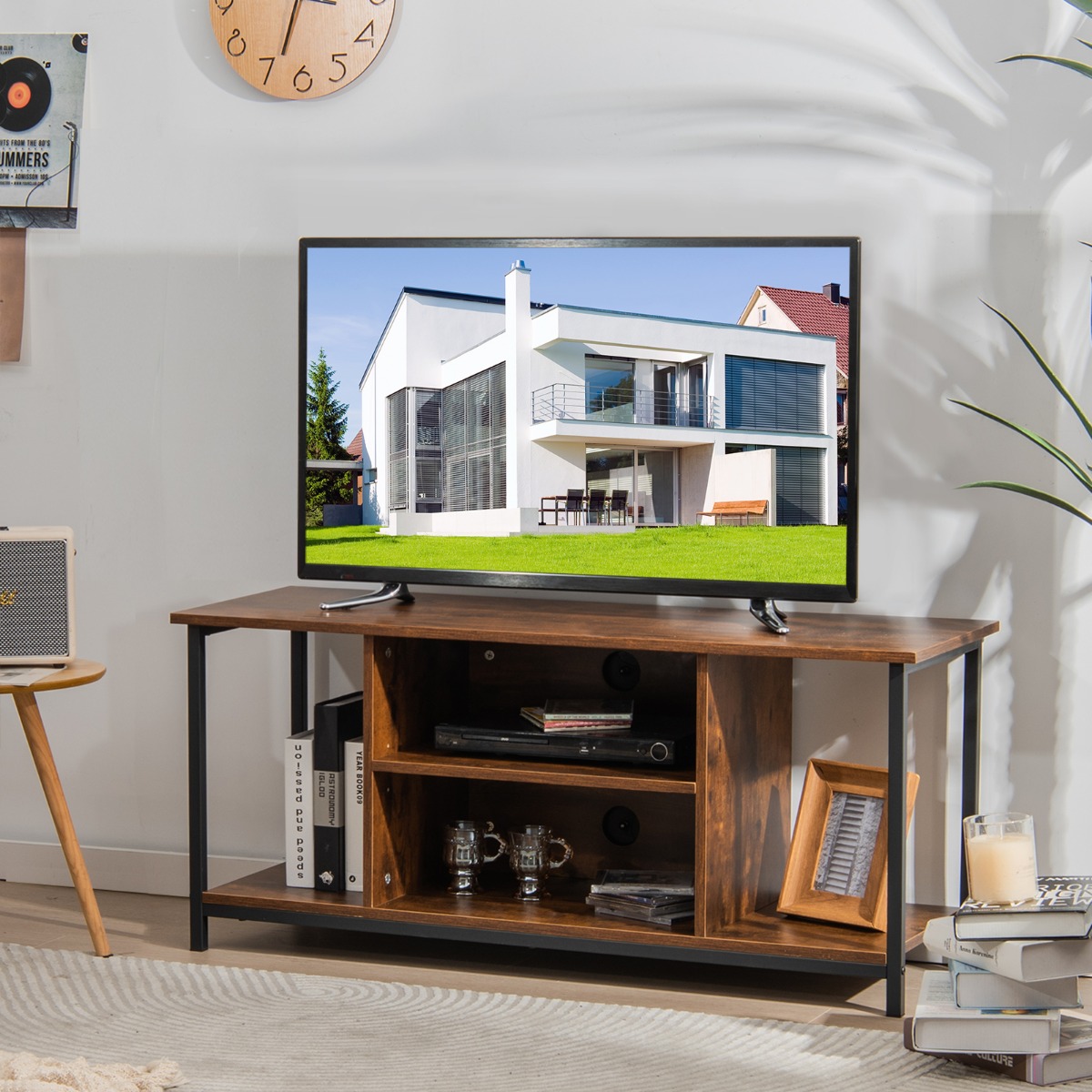 TV-Ständer für Fernseher bis 50 Zoll Holzschrank mit Verstellbarem Regal für Wohnzimmer Braun