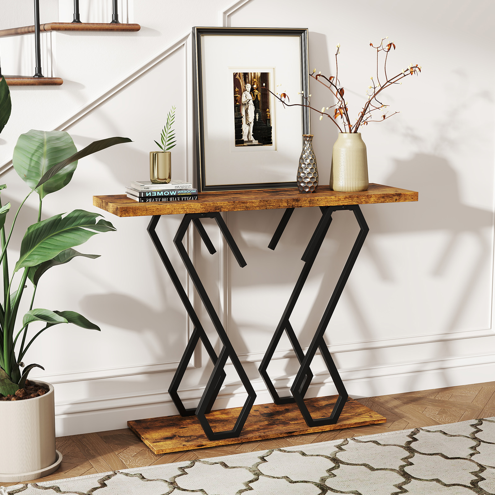 Konsolentisch aus Kunstmarmor Foyertisch mit Verstellbaren Fußpolstern Braun