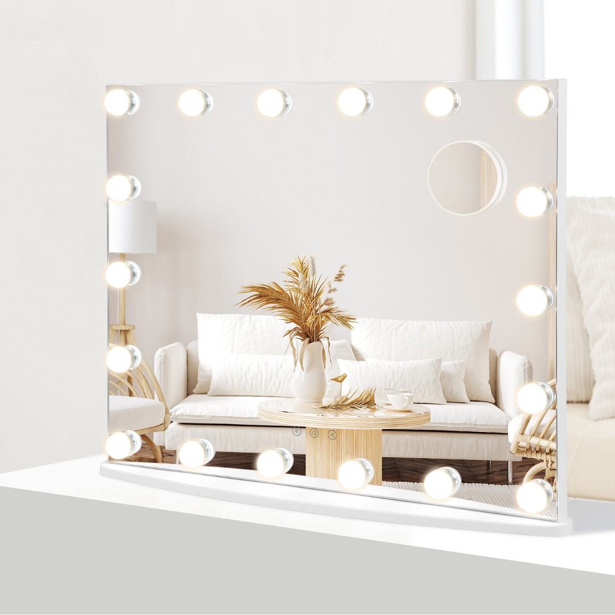 Kosmetikspiegel Hollywood-Spiegel mit Beleuchtung 65 x 14 x 52,5 cm Weiß