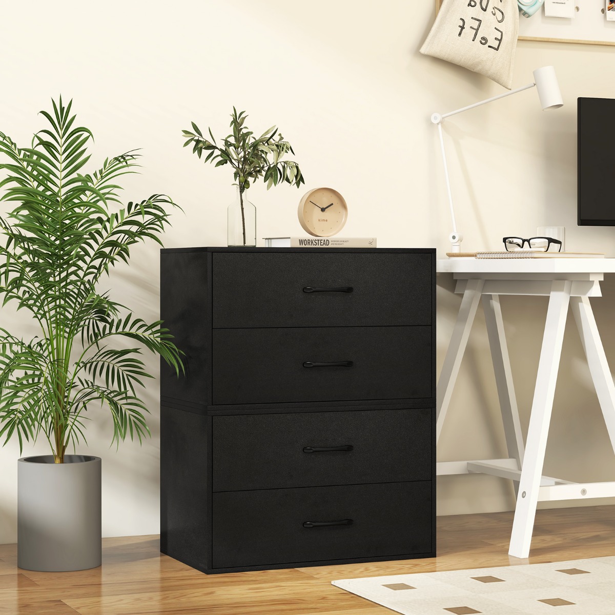 Kommode mit 2 Schubladen Schubladenschrank stapelbar Sideboard aus Holz 60 x 34 x 38 cm Schwarz