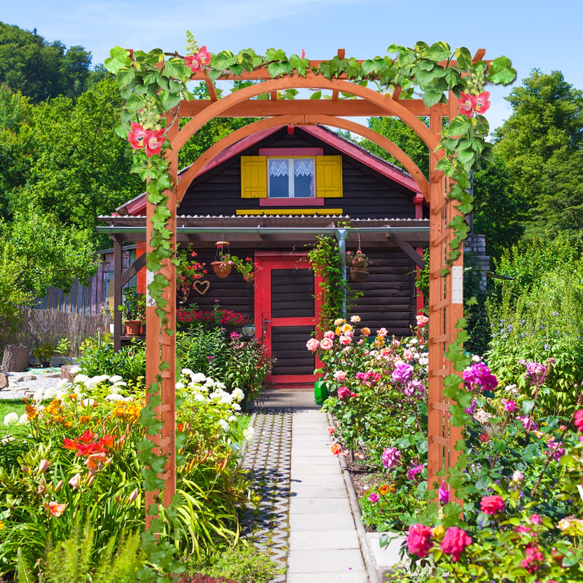 Rosenbogen aus Holz Gartenbogen für Kletterpflanzen Eleganter Hochzeitsbogen Natur