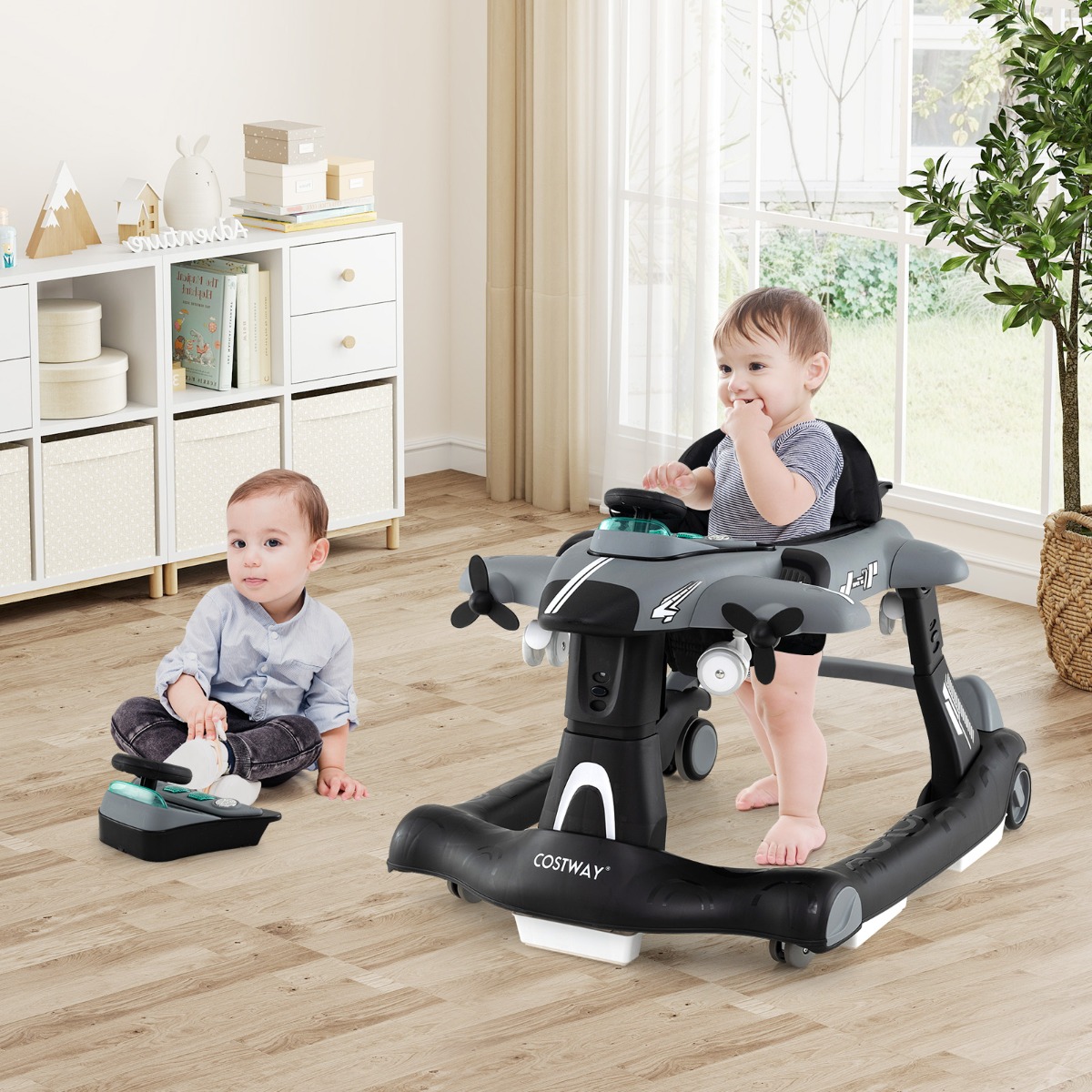 6 in 1 Lauflernhilfe mit Verstellbarer Höhe & Geschwindigkeit Klappbarer Lauflernwagen Grau