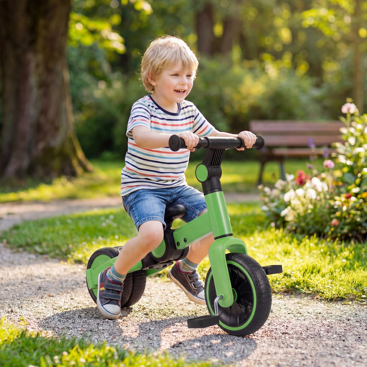 5-in-1 Kinderfahrrad Kinder Balancebike mit abnehmbaren Pedalen verstellbarem Lenker Grün