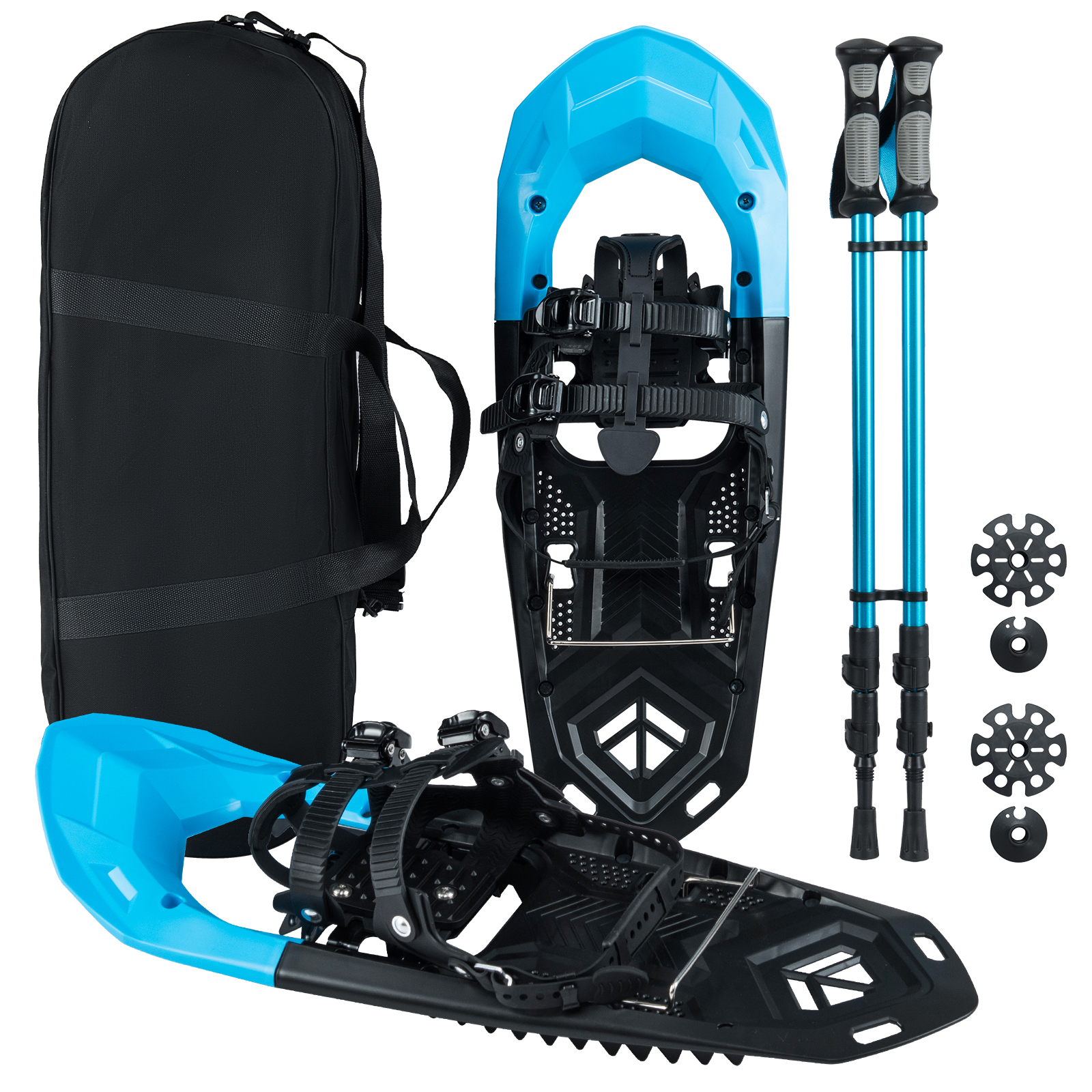 Leichtgewicht Schneeschuhe & Trekkingstöcke Set für Herren Damen &Jugendliche Schneeschuhset Blau