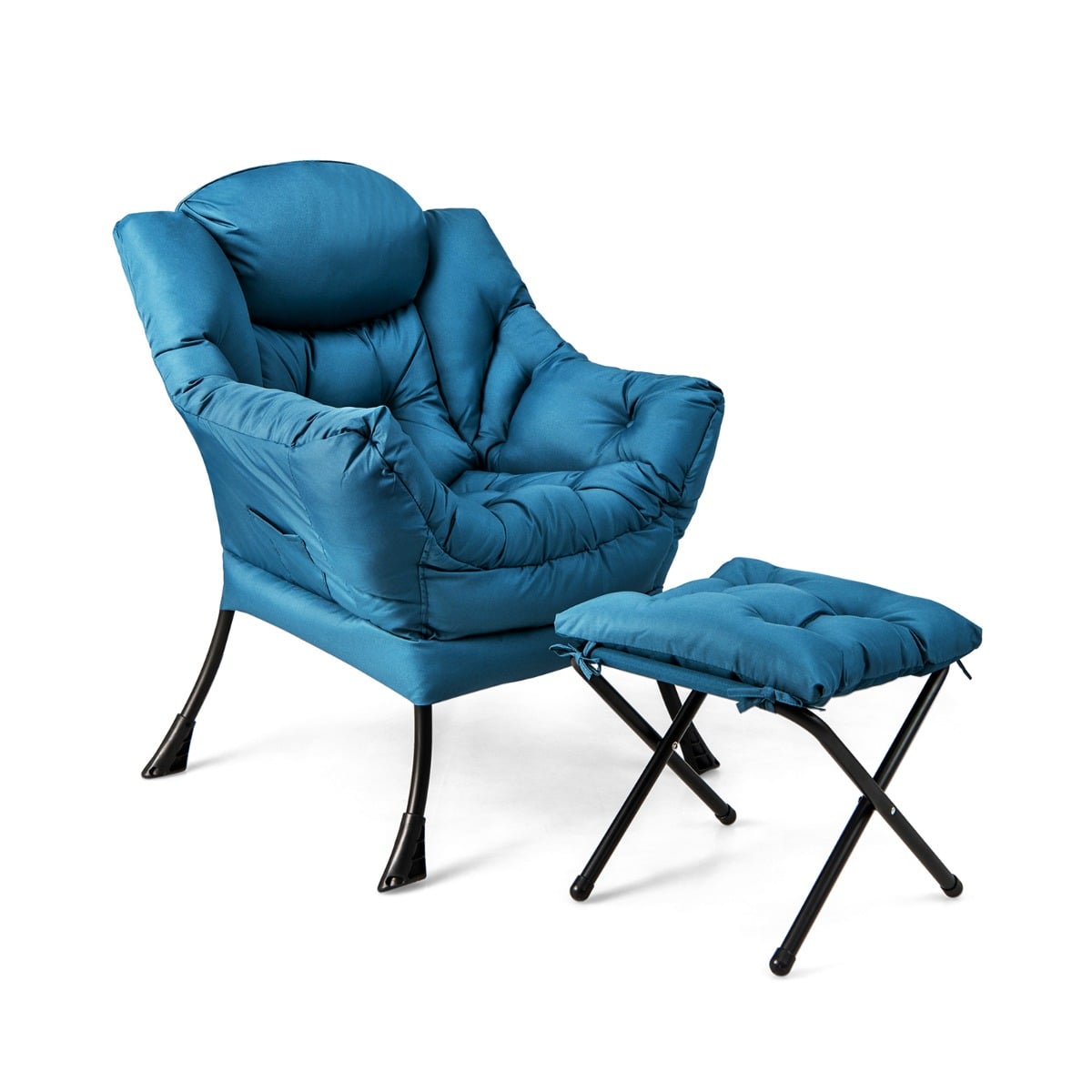 Sessel mit Hocker & Armlehnen & Seitentasche & Fußstütze Relaxsessel Ohrensessel Blau