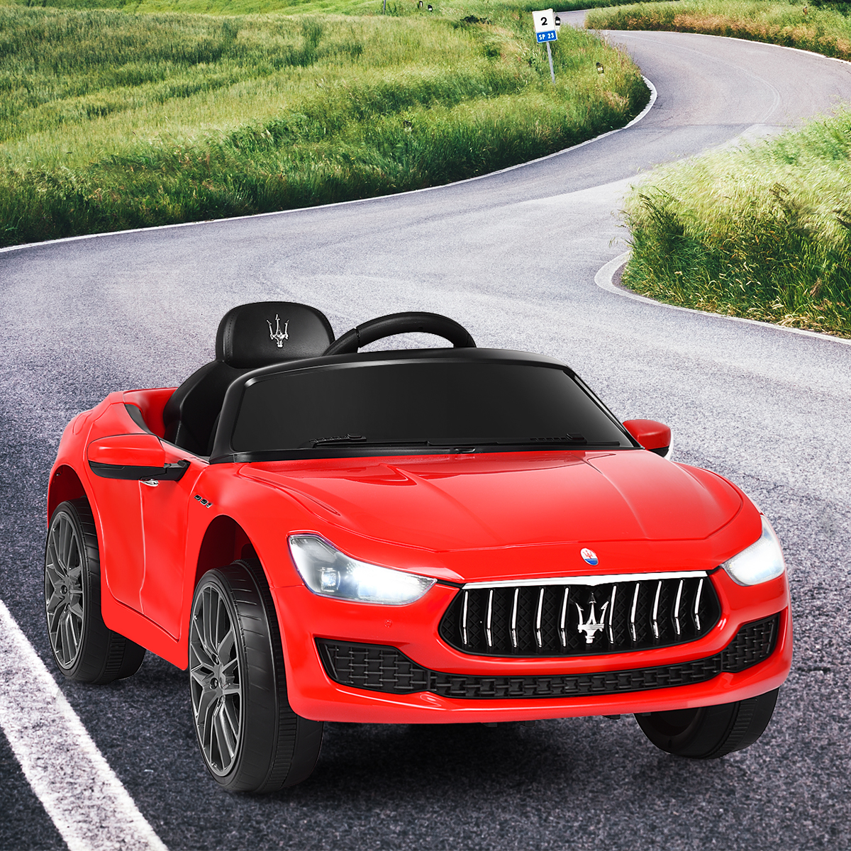 12V Maserati Kinderauto mit 2,4G-Fernbedienung & Musik & LED für Kinder ab 3 jahren Rot