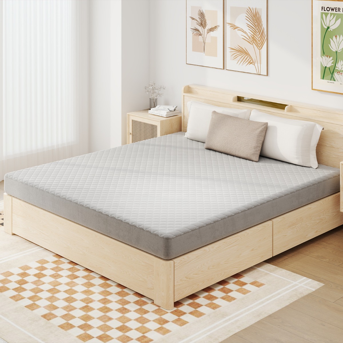 Matratzenschoner luxuriöse superweiche Matratzenauflage mit tiefer Tasche Grau 180 x 200 cm