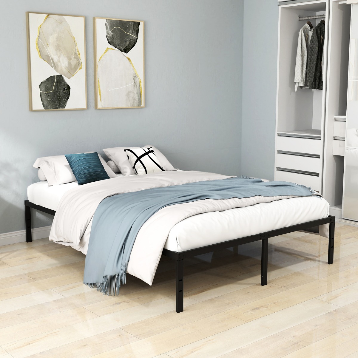 Bett 160 x 200 cm Bettgestell aus Metall Bettrahmen Metallbett Doppelbett Schwarz