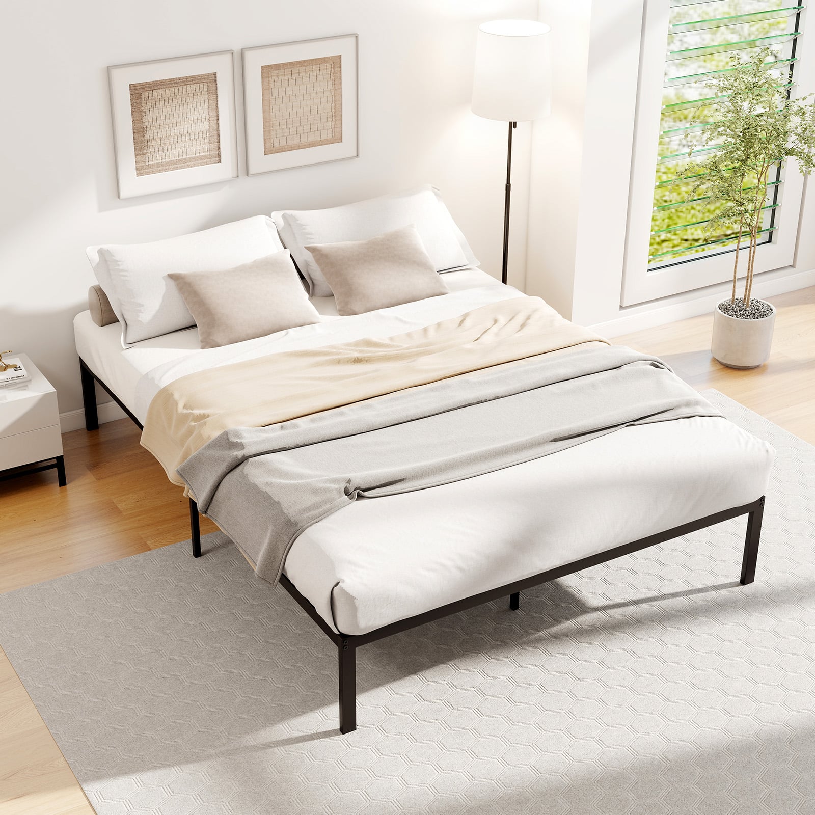 Metall-Bettgestell in Full Size Plattformbett für Matratze Stauraum unter dem Bett Schwarz