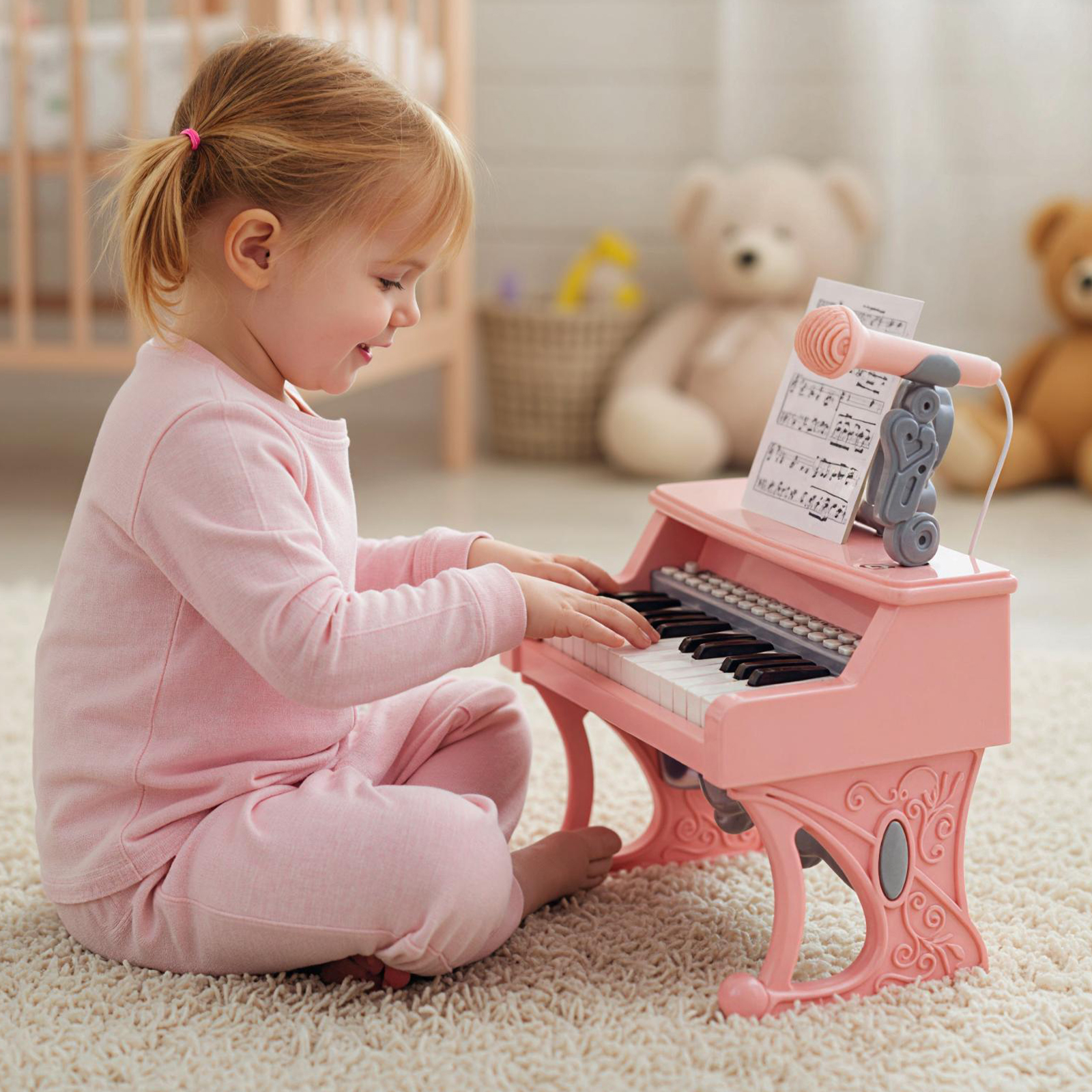 Mini Keyboard mit 25 Tasten & Notenständer & Mikrofon Kinderklavier Elektrisches Klavier Pink