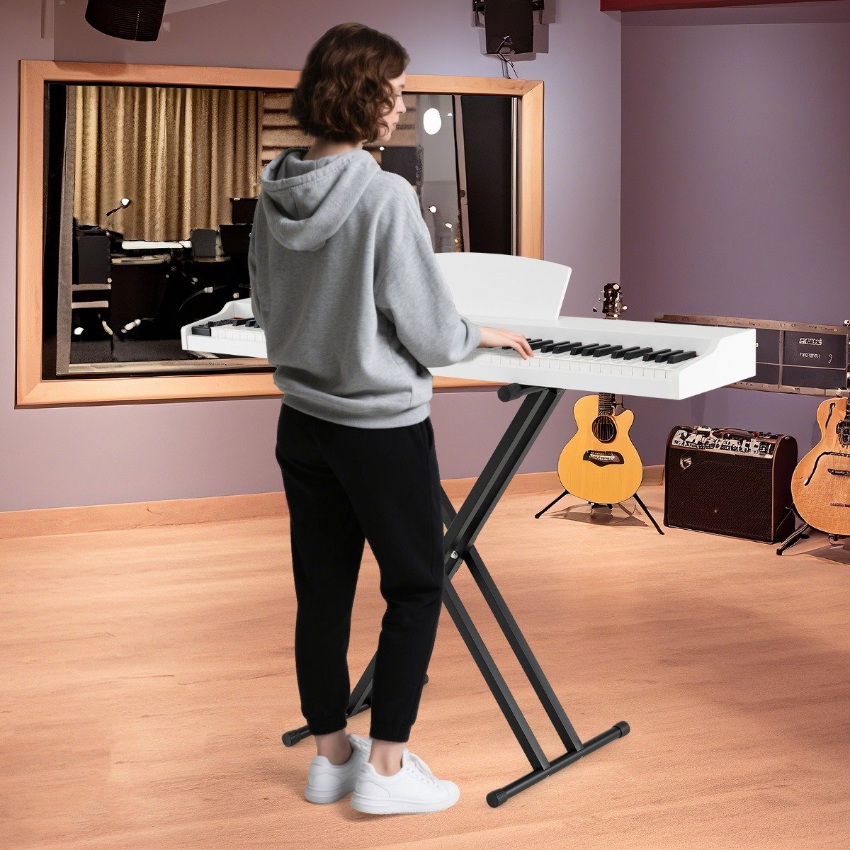 88-Tasten-Klavier-Set vollwertiges halbgewichtigtes digitales Klavier mit verstellbarem Ständer Weiß