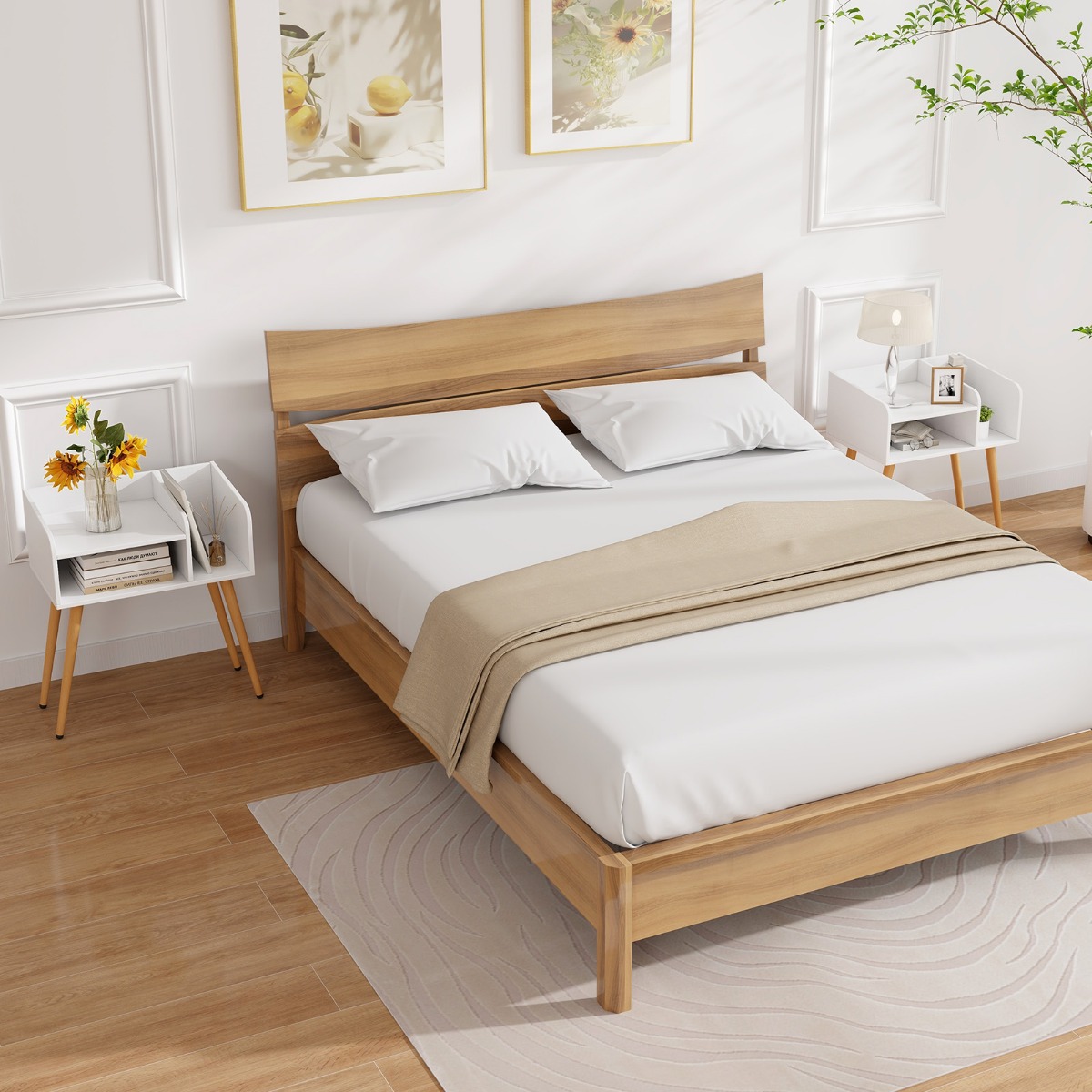 Nachttisch Beistelltisch mit offenem Fach Sofatisch mit Metallstützbeinen 50 x 32 x 58 cm Weiß 2 Stücke