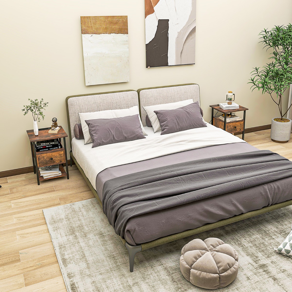 Nachttisch mit Ladestation & Schublade Nachtschrank mit offenen Ablagen 40 x 40 x 55 cm 2 Stück