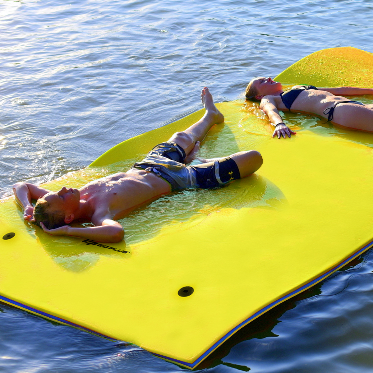 Schwimmender Teppich Schwimmmatte Wasserliege 270 x 180 x 3,5 cm Gelb/Blau-Gelb