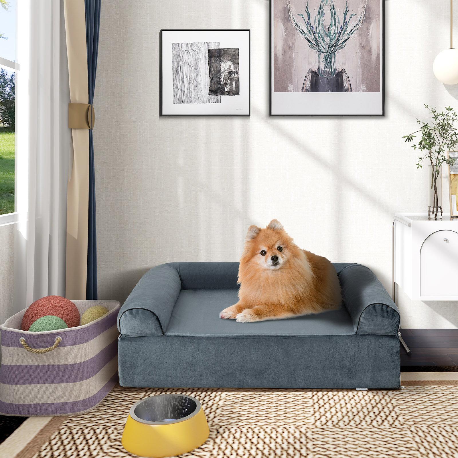 Orthopädisches Hundebett für Arthritis & ältere Hunde Haustierbett mit Kopfstütze abnehmbarer waschbarer Bezug Grau