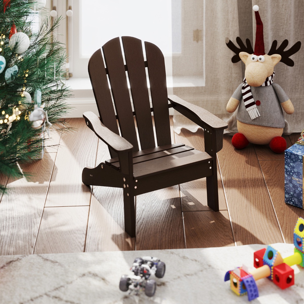 Kinder Adirondack Stuhl aus HDPE mit Ergonomischer Rückenlehne Adirondack Chair Braun