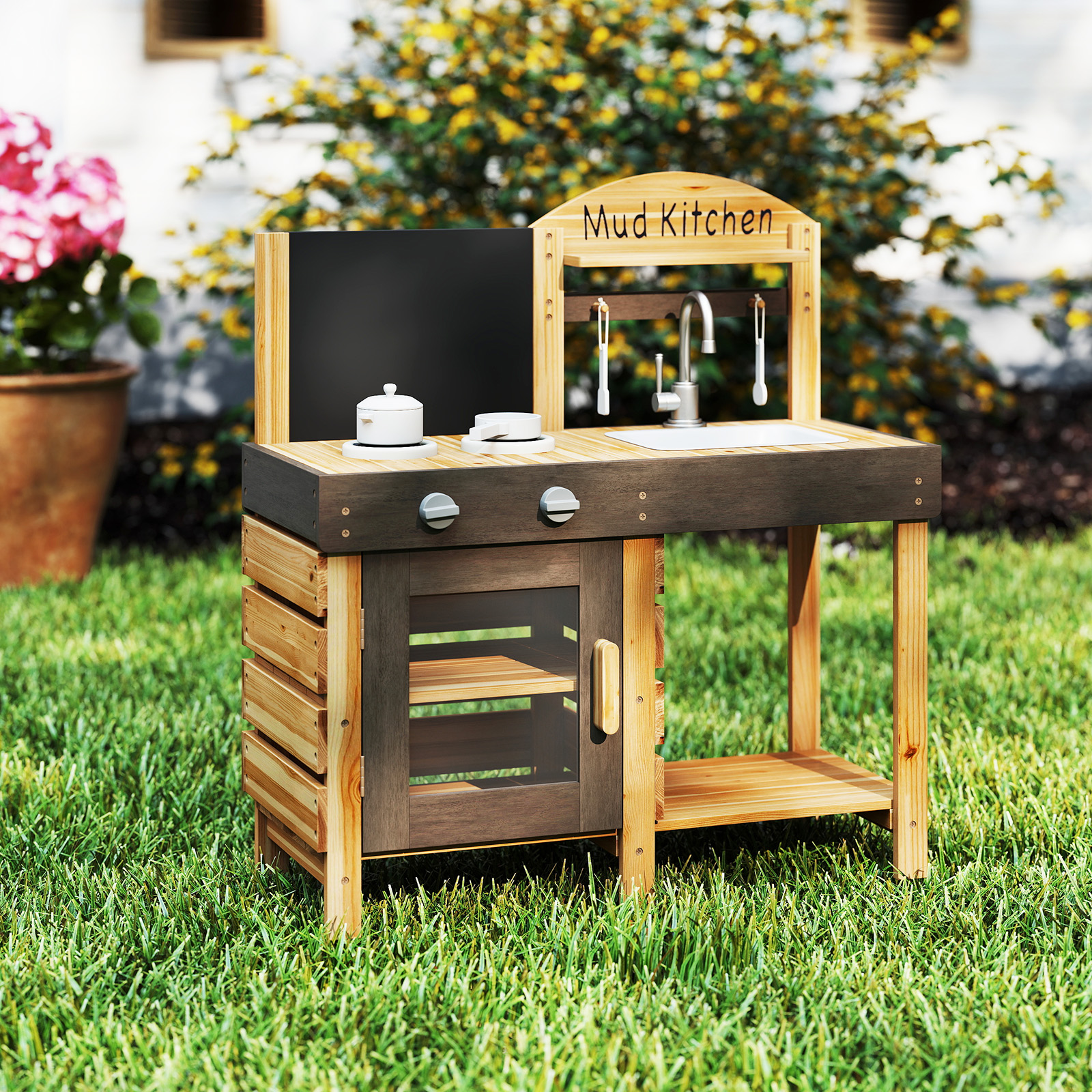 Outdoor Kinder Matschküche mit Tafel & Herden & Spüle Kinderküche Spielküche