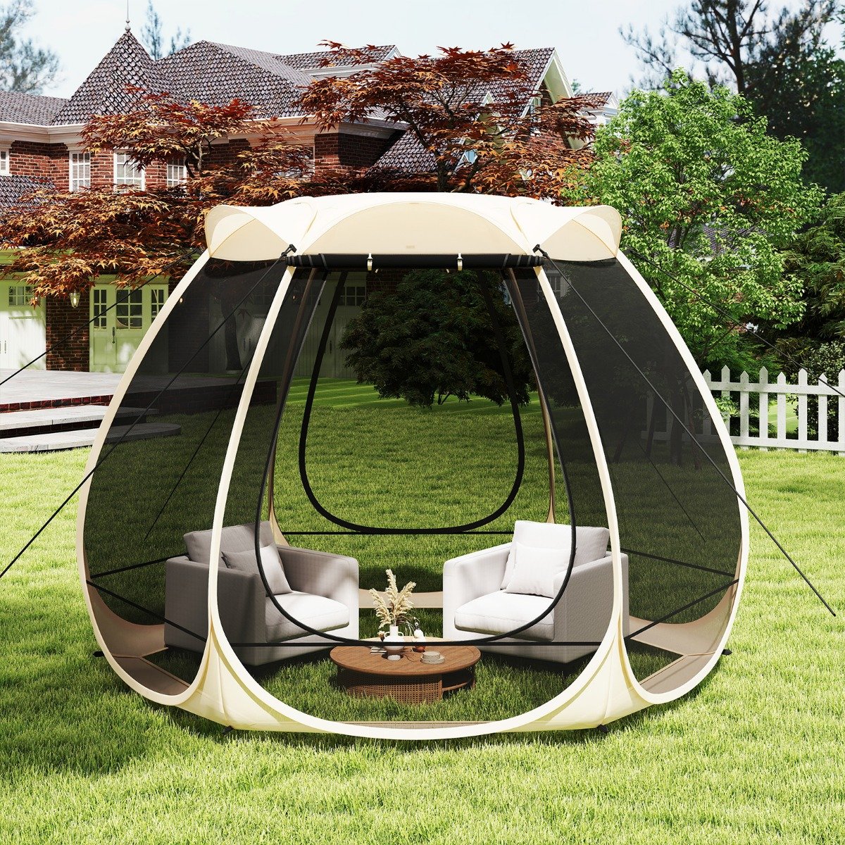 Pop-up-Mesh-Pavillon für 4–6 Personen 310 x 270 cm faltbares Outdoor-Campingzelt mit Rundum-Mesh