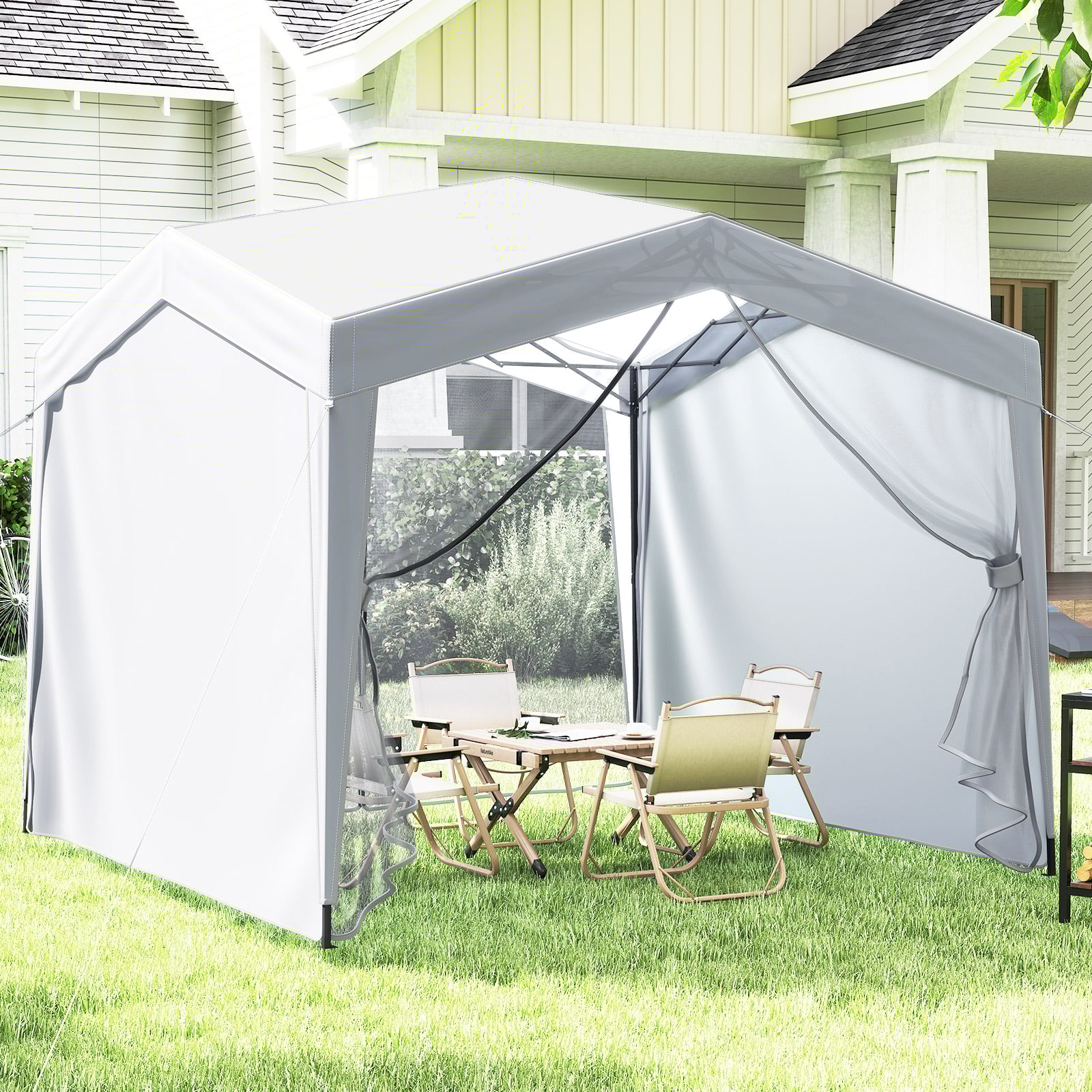 Pavillon 3x3 m Faltpavillon mit Rolltasche 8 Heringe & 4 Windseile Gartenpavillon Wasserdicht Stabil Winterfest (mit Moskitonetz)