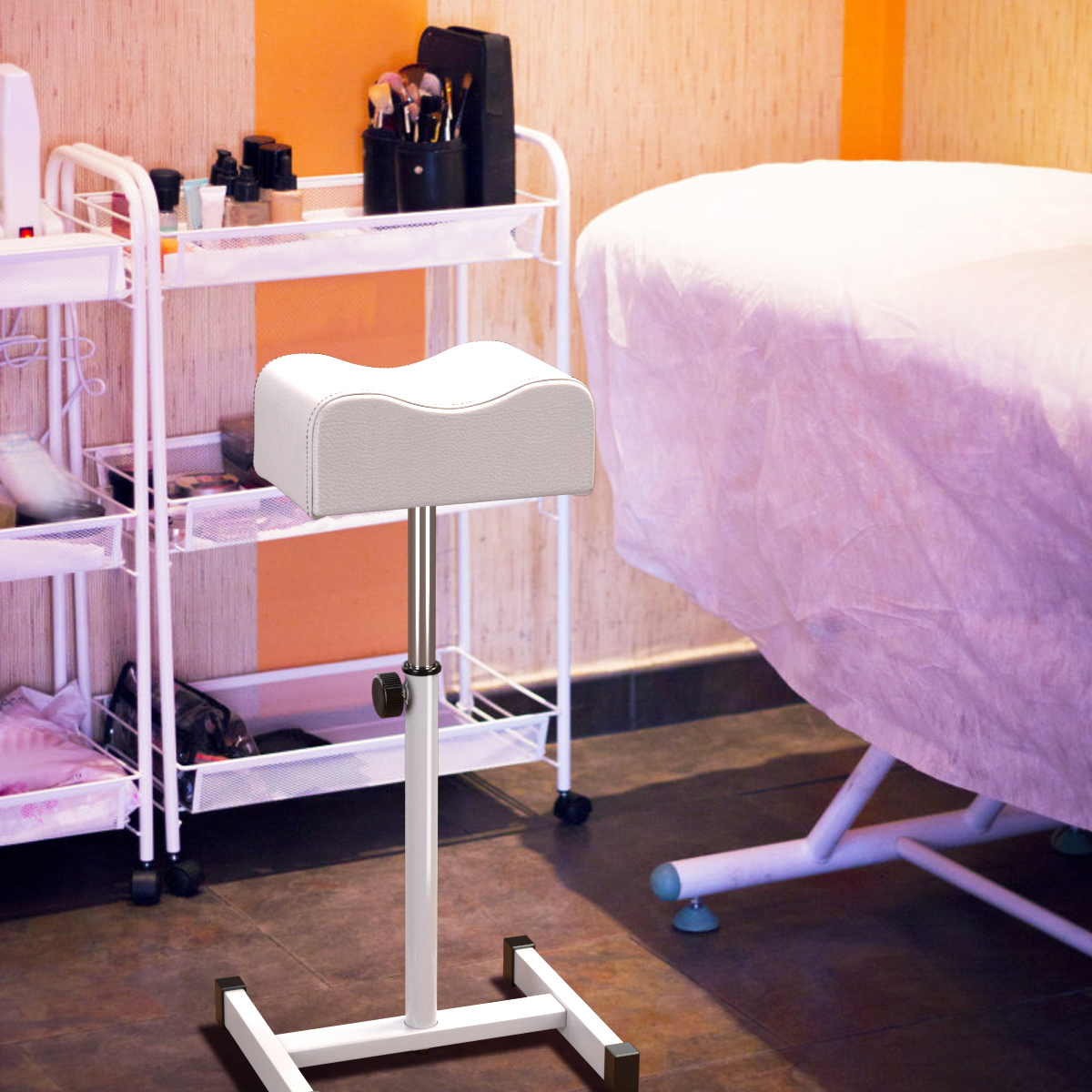 Pediküre Hocker mit Verstellbarer Sitzhöhe Fußhocker für Nagelpflege in Salons Spa Weiß