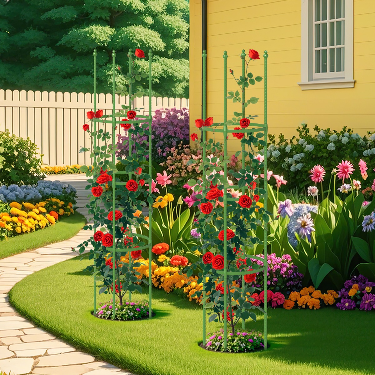 2er Set Tomaten Rankhilfe mit Verstellbarer Höhe & 6 Ringe Tomatenkäfig Pflanzenkäfig