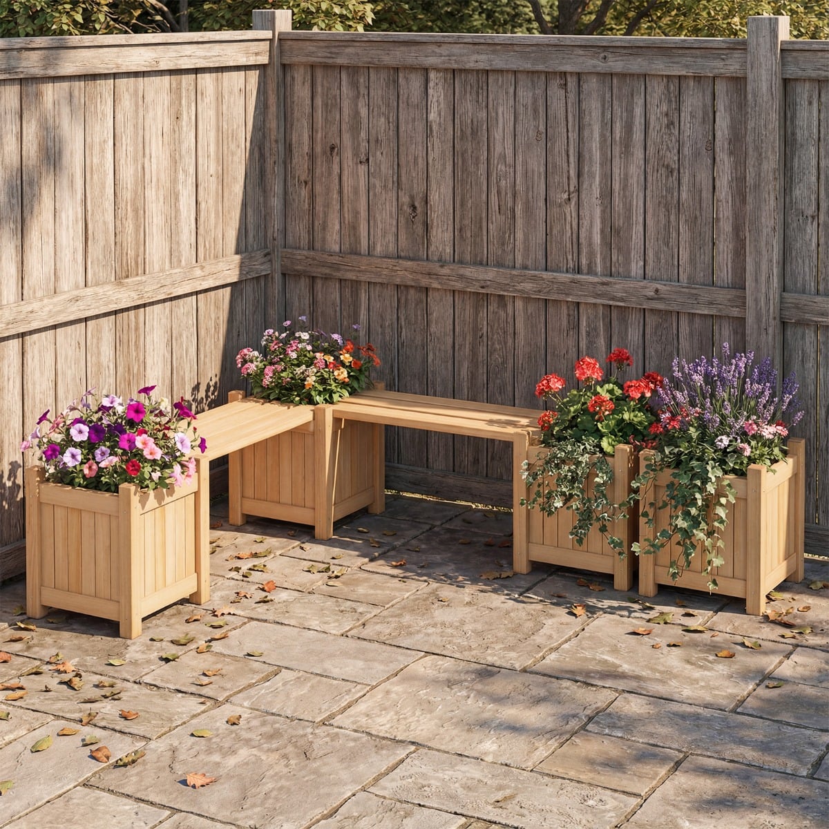 Massivholz Blumenkasten mit Gartenbank Holzbank mit 2 Seitlichen Pflanzkästen Sitzbank Holz