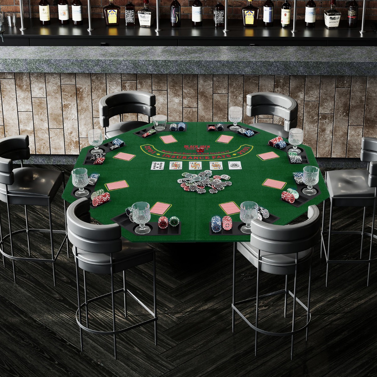 Pokermatte 120 x 120 cm Texas Holdem Pokertisch-Auflage faltbar für 8 Spieler mit Getränkehaltern Grün