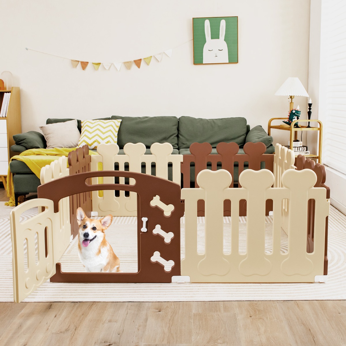 8-Panel Haustierlaufstall Haustier-Übungsstift Haustier-Zaun für Haustiere bis zu 35 cm Höhe Braun