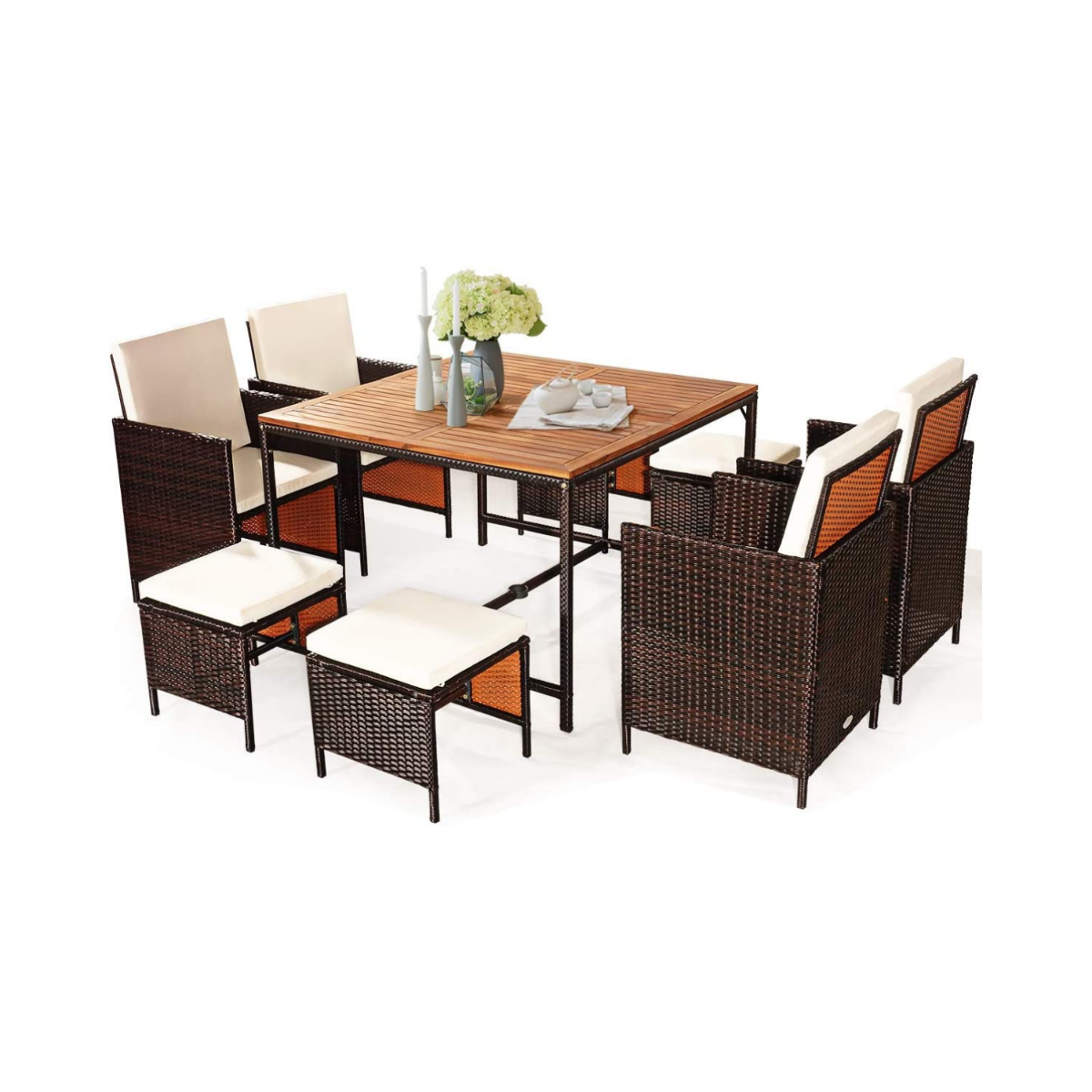 9 TLG. Polyrattan Set Rattanmöbel Garten Esssitzgruppe mit Tisch Essgruppe Ratten für bis zu 8 Personen Beige