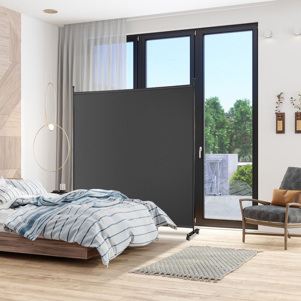 Einzelner Raumteiler mit einem Panel Breiter Sichtschutz 184 x 30 x 184 cm-Schwarz