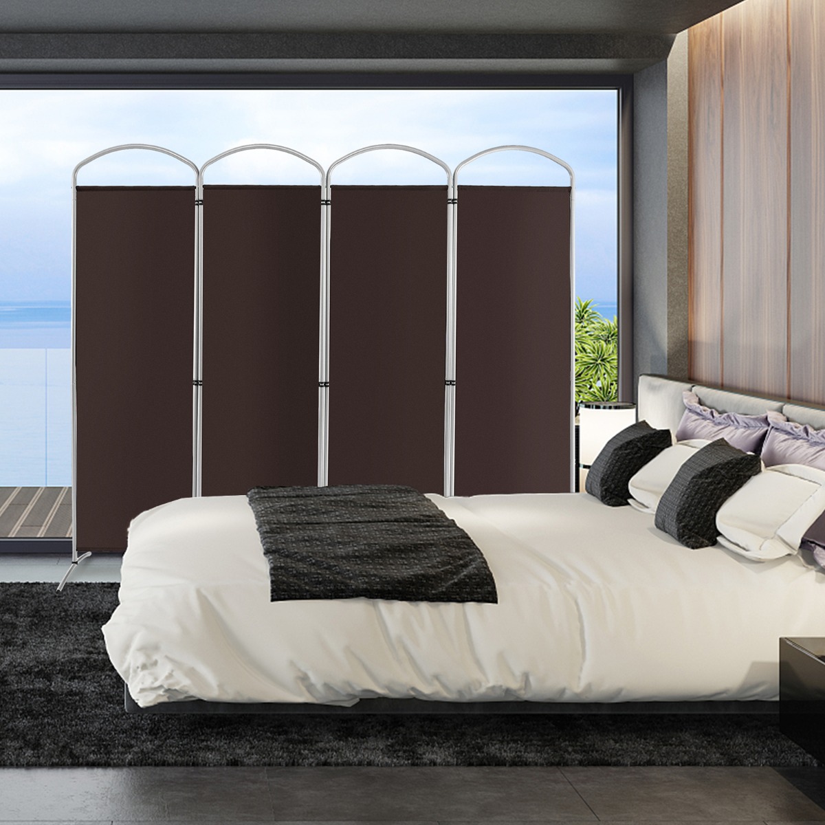 Klappbarer Raumteiler mit 4 Paneelen Trennwand für Zuhause 221 x 51 x 188 cm-Braun