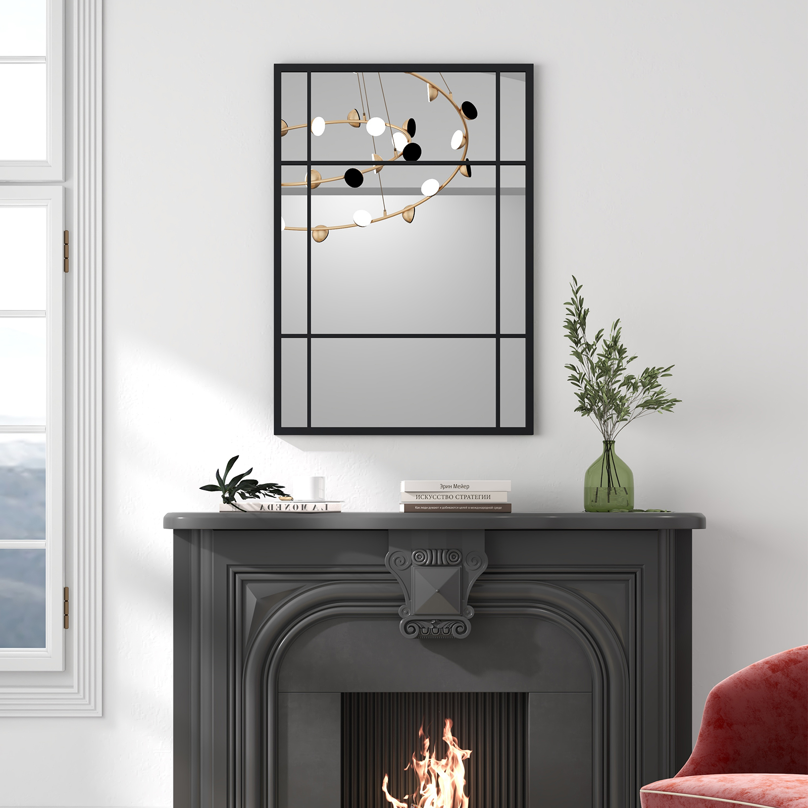 Rechteckiger Wandspiegel mit Metallrahmen Dekorativer Hängespiegel Dekospiegel 100 x 70 cm