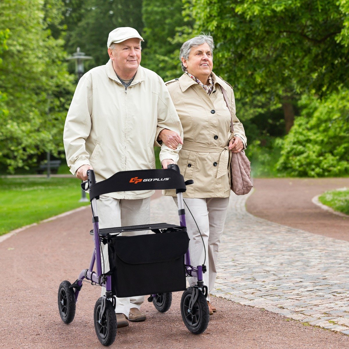 Rollator faltbar und leicht mit Sitz Aluminium bis 136 kg 2 in 1 Rollstuhl & Reiserollator Lila