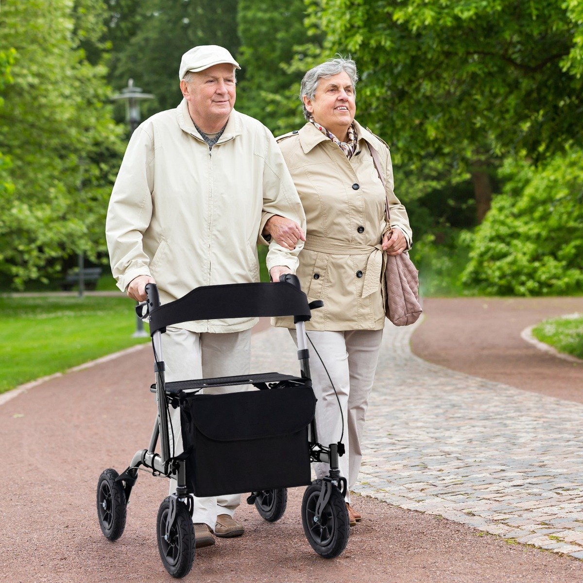 Rollator faltbar und leicht mit Sitz Aluminium bis 136 kg 2 in 1 Rollstuhl & Reiserollator Schwarz