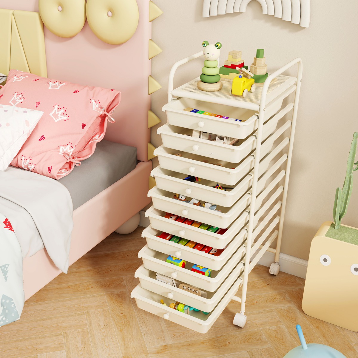 Rollwagen Bad Rollcontainer Beistellwagen mit 10 Schubladen 33 x 37 x 86 cm Weiß