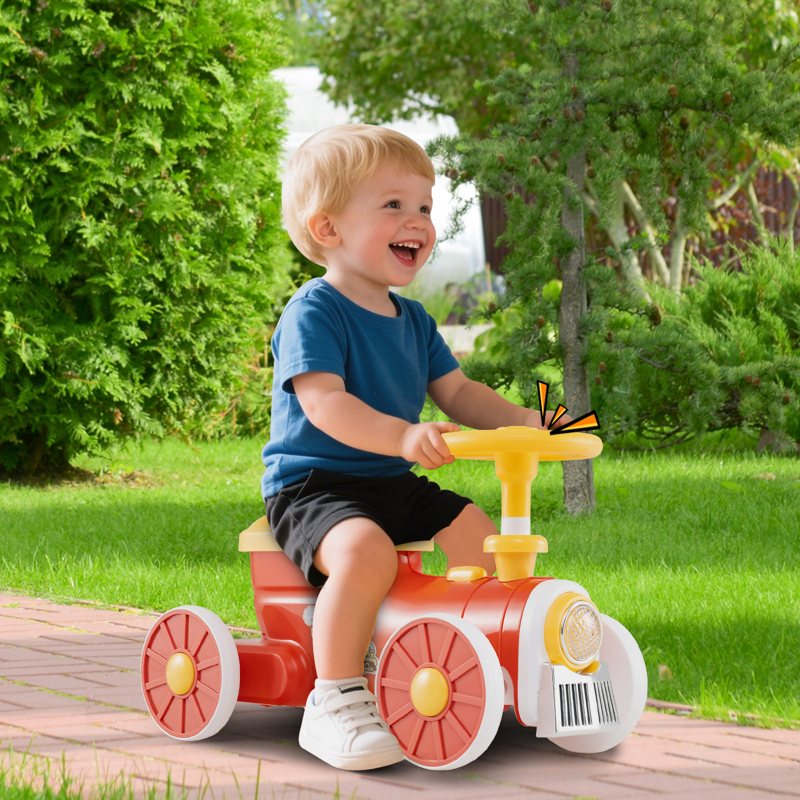 Rutschauto Rutschfahrzeug mit Lenkrad & Zugpfeifton-Taste & Stauraum unter Sitz Rutscher Kinderauto 61 x 30 x 38 cm Rot