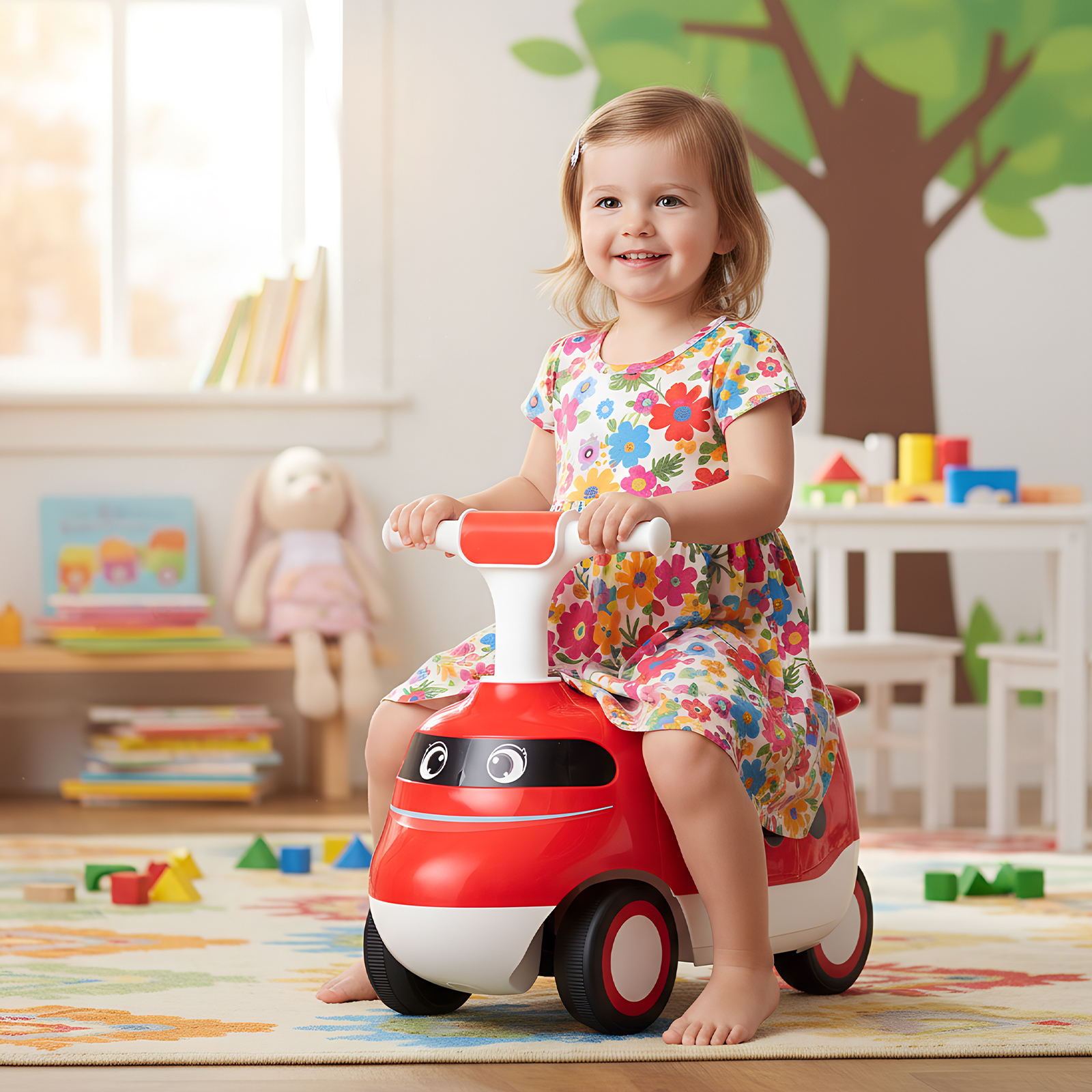 Rutschauto zum Schieben für Kleinkinder Rutschfahrzeug mit Hupe & Stauraum Rot