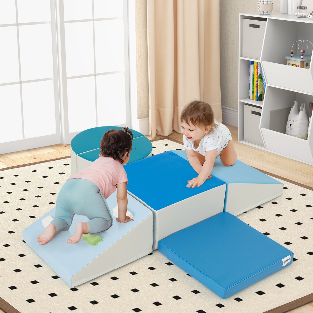 6 TLG. Kinder Schamstoff Bausteine mit Kletterfelsen zum Klettern & Krabbeln Softbausteine Blau