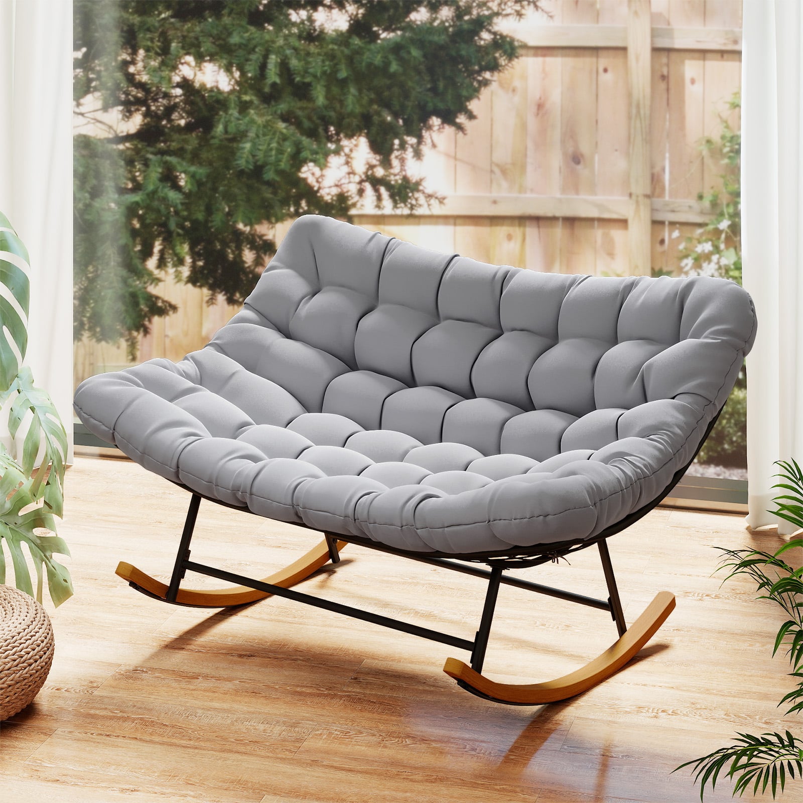 Schaukelstuhl mit Dickem Kissen Übergroßer Schaukelsessel bis 320 kg Belastbar Relaxstuhl