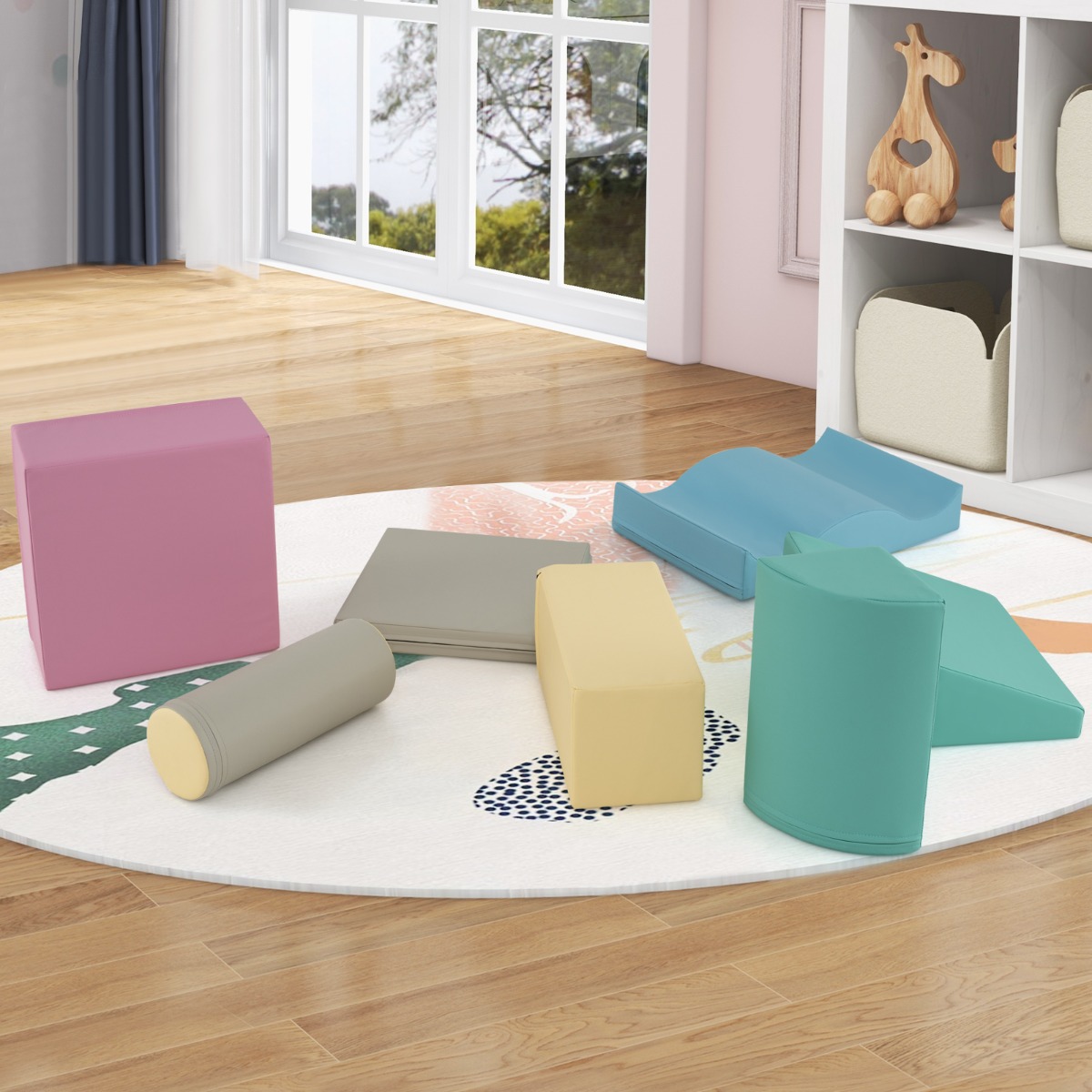 7 TLG. Schaumstoffbausteine zum Toben & Klettern Riesenbausteine aus Schaumstoff Softbausteine Blau